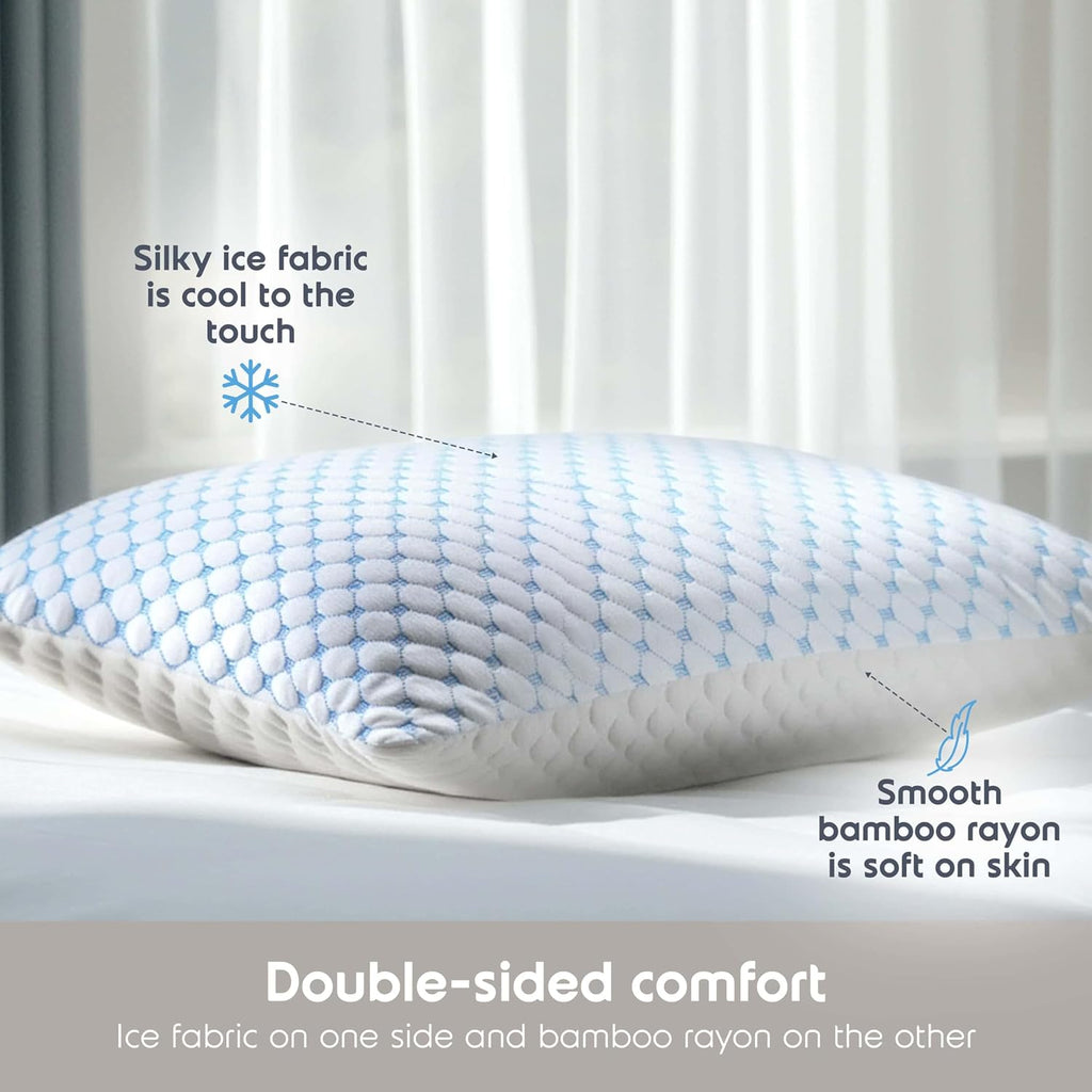 Nestl Cooling Memory Foam Pillow with Down alternative Pillows Combo Set – King Size Set of 2, 1 Soft and 1 Firm, Adjustable for Side, Back…