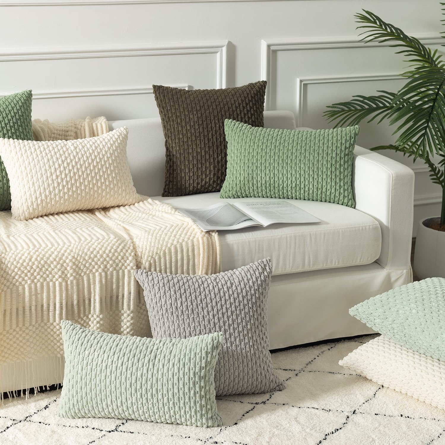 KevinTextile Kevin Textile 14x24 Inch Pillow Cover 1 Pack Boho Decorative Soft Striped Corduroy Lumbar Farmhouse Solid Color Accent Rectang…