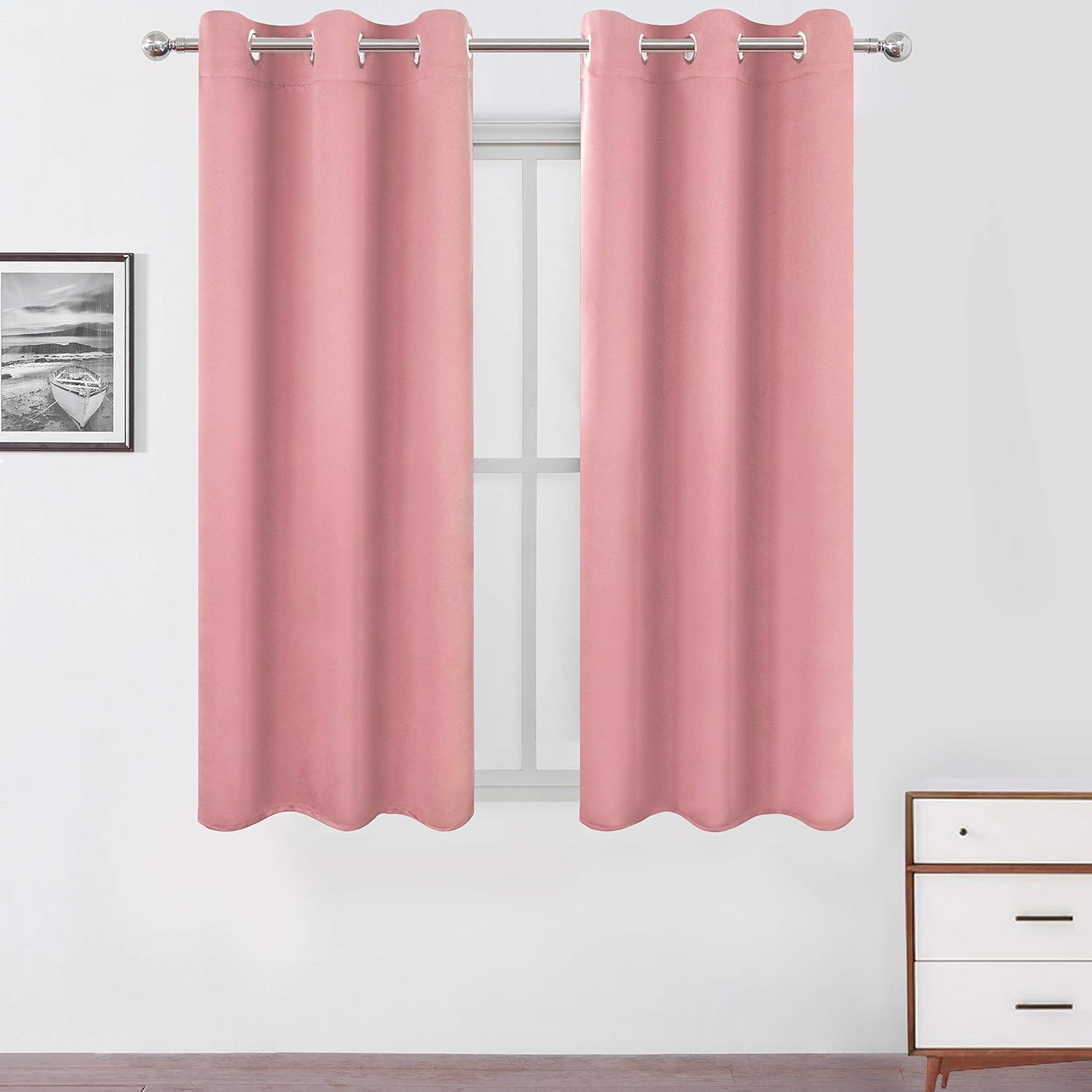 Lemomo Pink Blackout Curtains 34 x 54 Inch Length/Set of 2 Curtain Panels/Thermal Insulated Room Darkening Blackout Curtains for Bedroom 54…