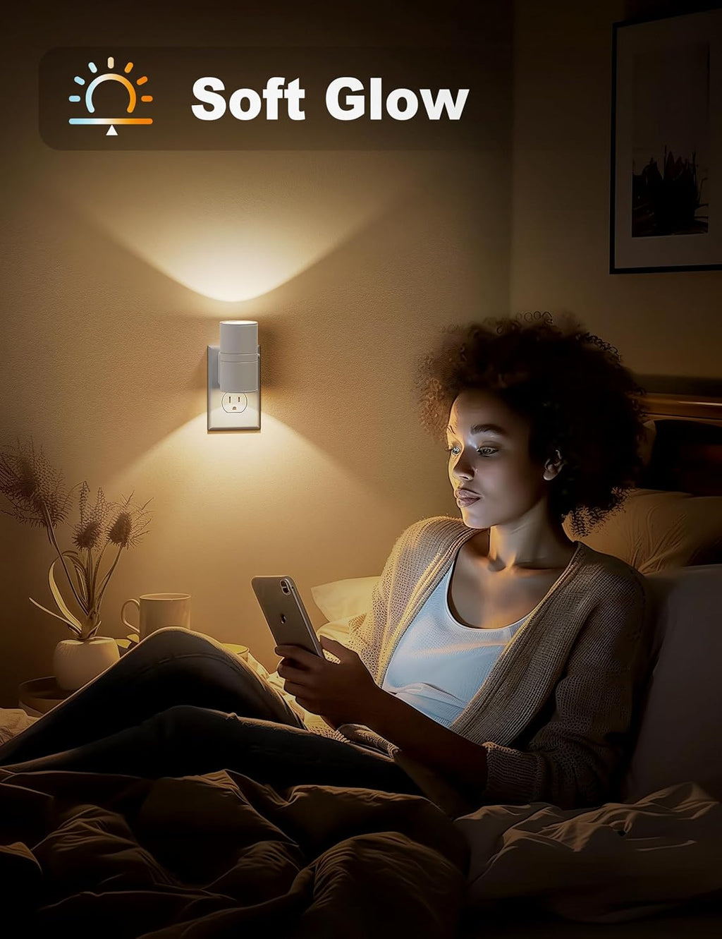 JandCase Night Lights Plug into Wall, Dimmable Night Light Plug in, Modern Night Light Dusk to Dawn Light Sensor, Warm White 3000K…