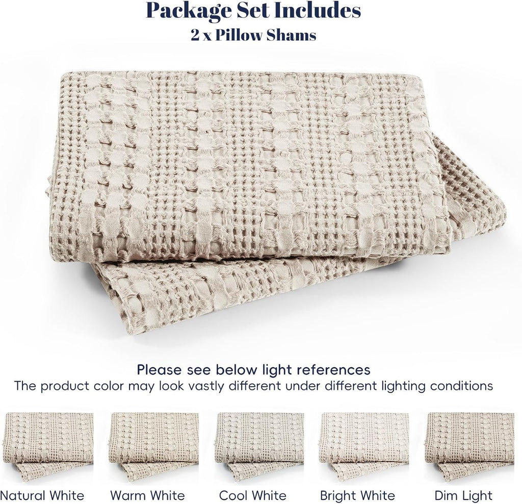 Phf 100% Cotton Ruffle Waffle Pillow Shams King Size, 2 Pack 20" x 36" Soft Skin-Friendly Pillowcases, No Filling, Aesthetic Home Decor, Br…