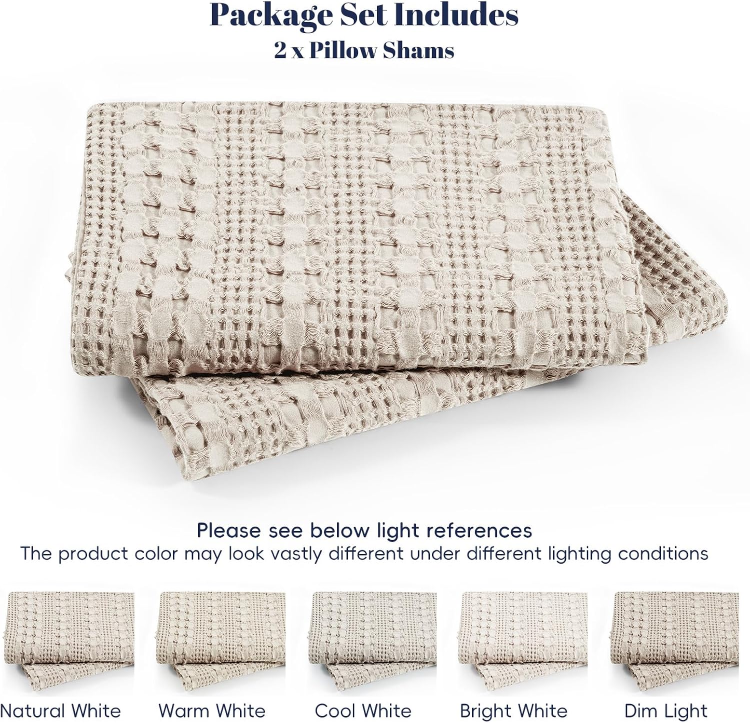 Phf 100% Cotton Ruffle Waffle Pillow Shams Standard Size, 2 Pack 20" x 26" Soft Skin-Friendly Pillowcases, No Filling, Aesthetic Home Decor…