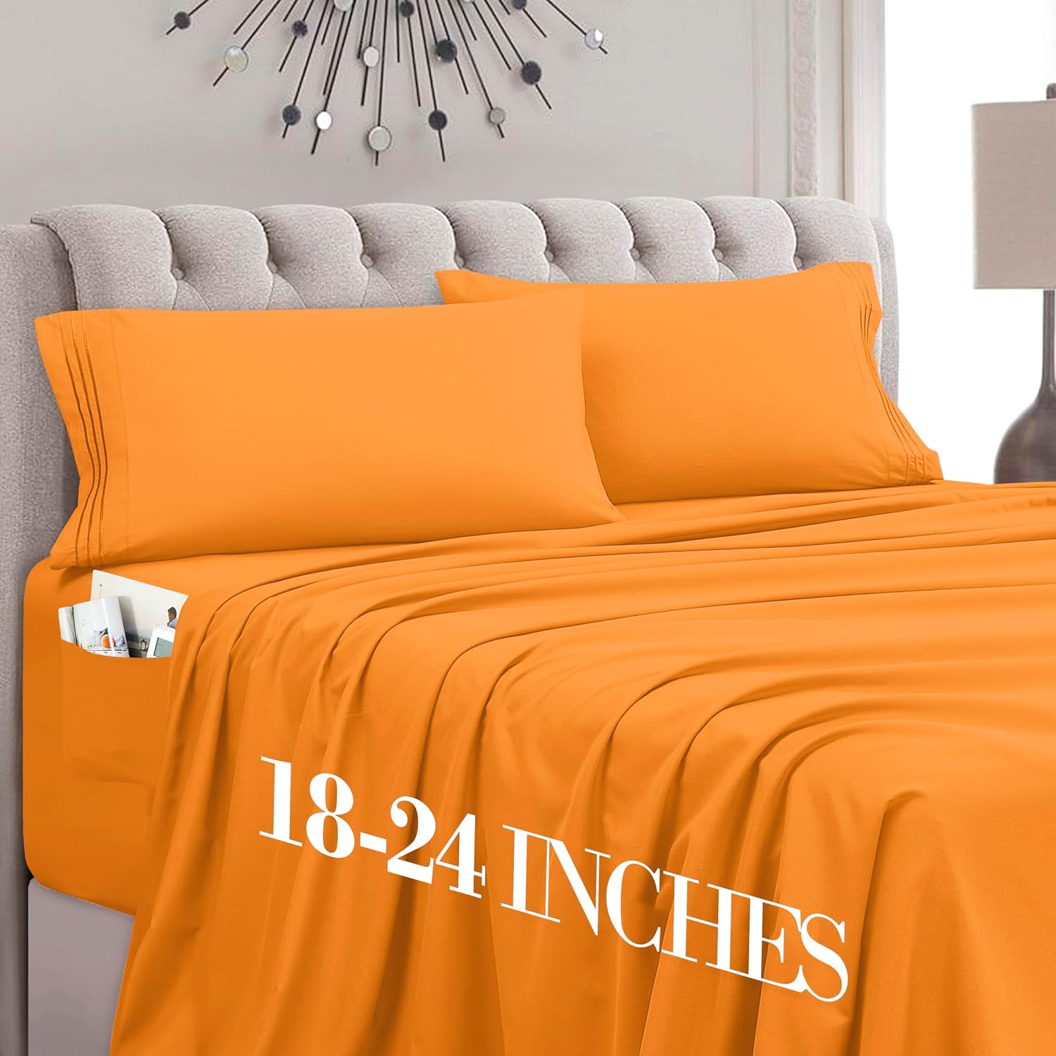 MocassiLuxuryBedding Mocassi King Size 4-Piece Bed Sheet Set - 1800 Hotel Quality Microfiber 18-24 Inches Extra Deep Pocket Fitted Sheet- L…