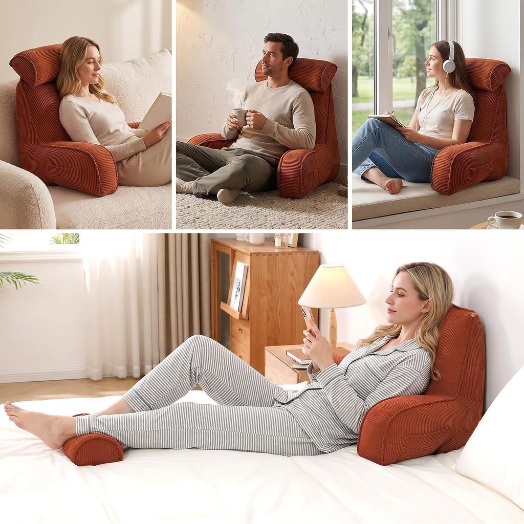 Ailuteie Pillow with Arms for Sitting Up in Bed, Reading Backrest Pillow, Corduroy Back Support Cushion with Side Pockets & Washable Cover,…