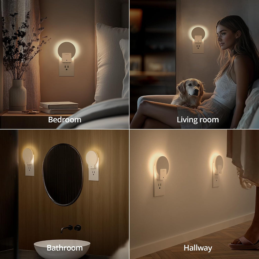 Lyridz Plug in LED Backlit Night Light with Auto Dusk to Dawn Sensor, 1-50 LM Dimmable Warm White Nightlight Indoor for Bedroom…