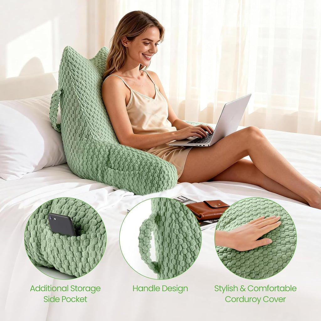 Yagamo Yaagmo Large Reading Pillow for Bed Sitting Up, Corduroy Backrest Pillow with Shredded Memory Foam Filling, Back Support Cush…