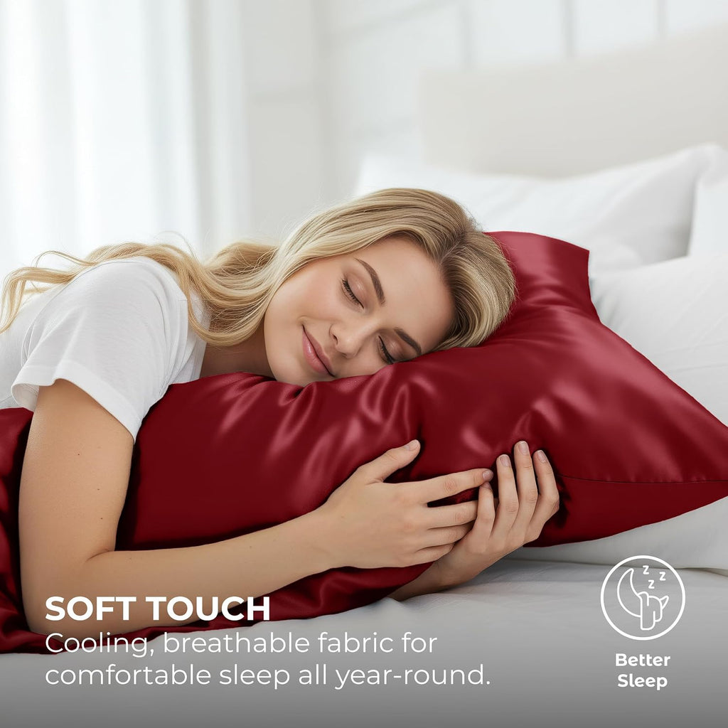 PureBedding Pure Bedding Satin Pillowcase 2 Pack - Queen Size (20"x30", Burgundy) - Silky Pillow Cases for Hair and Skin - Satin Pillow Cov…
