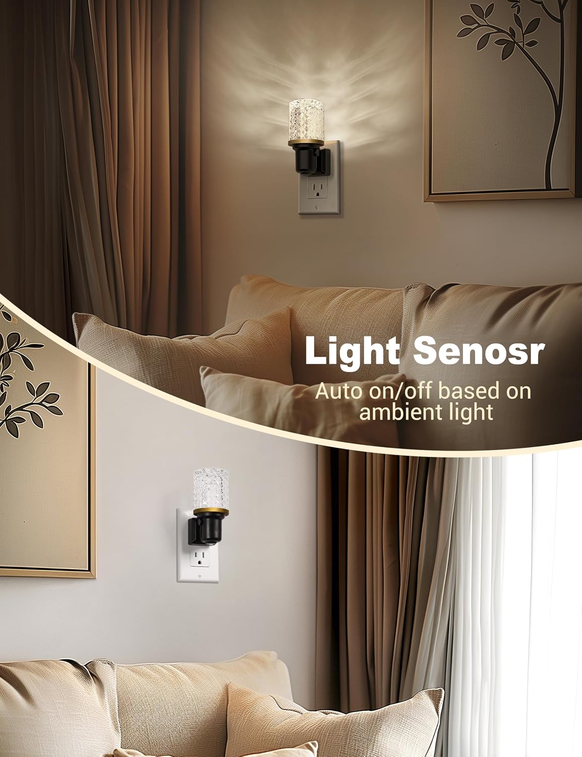 JandCase LED Night Light, Dimmable Night Lights Plug into Wall, Modern Nightlight with Auto On Off Light Sensor, 5000K Daylight White…