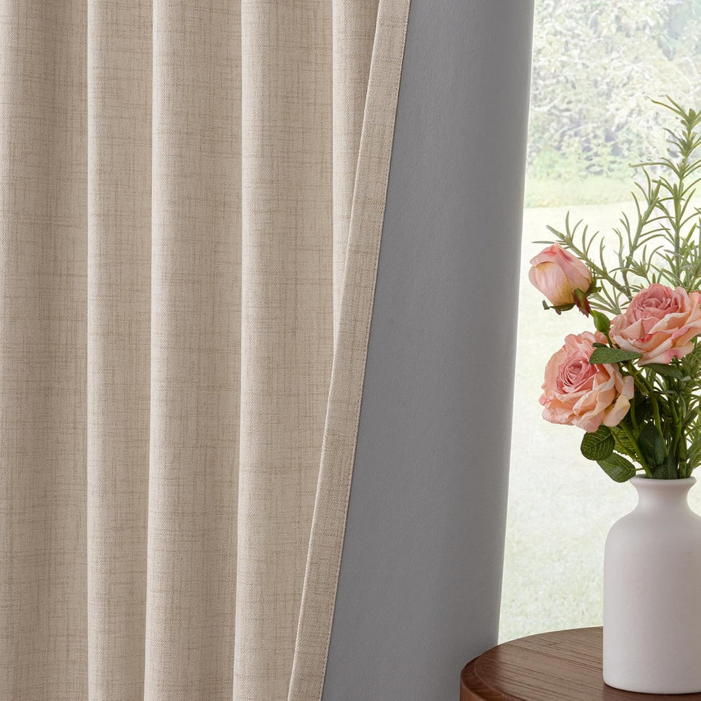 INOVADAY 100% Blackout Curtains for Bedroom, Black Out Curtains 108 Inch Long, Clip Rings Linen Blackout Drapes, Thermal Insulated Room…