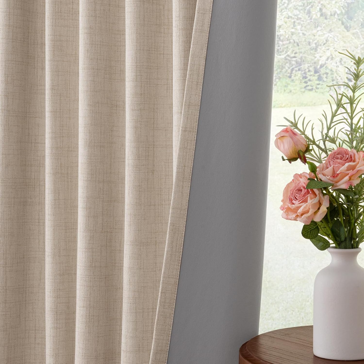 INOVADAY 100% Blackout Curtains for Bedroom, Black Out Curtains 96 Inch Long, Clip Rings Linen Blackout Drapes, Thermal Insulated Room…