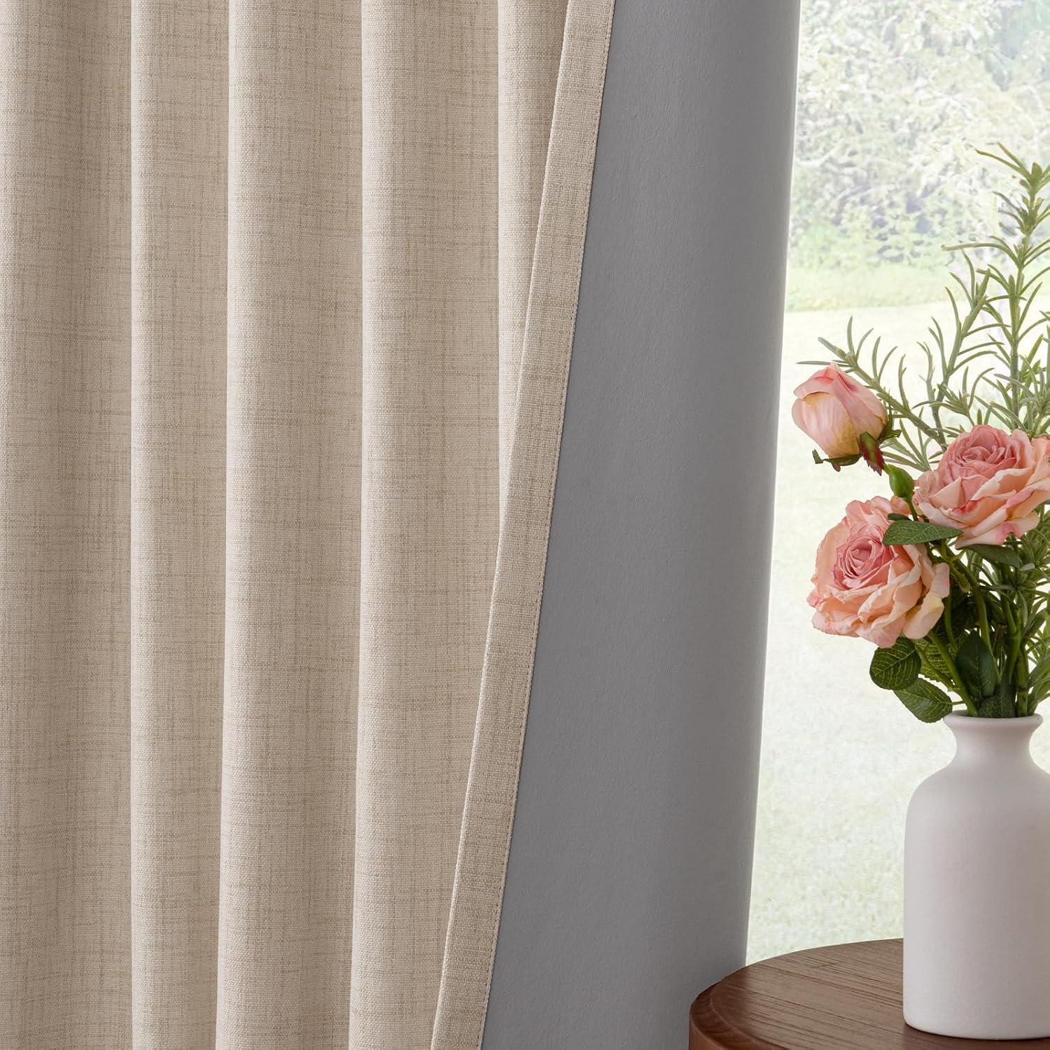 INOVADAY 100% Blackout Curtains for Bedroom, Black Out Curtains 90 Inch Long, Clip Rings Linen Blackout Drapes, Thermal Insulated Room…