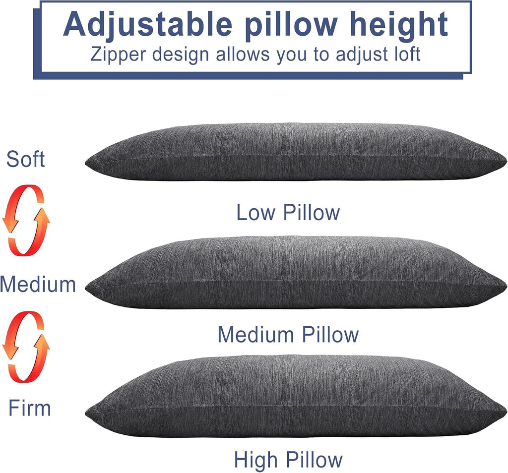 Dwcn Cooling Body Pillow for Adults, 20x60 Inch Grey - Shredded Memory Foam Body Pillow with Removable & Adjustable Filling, Full Body Supp…