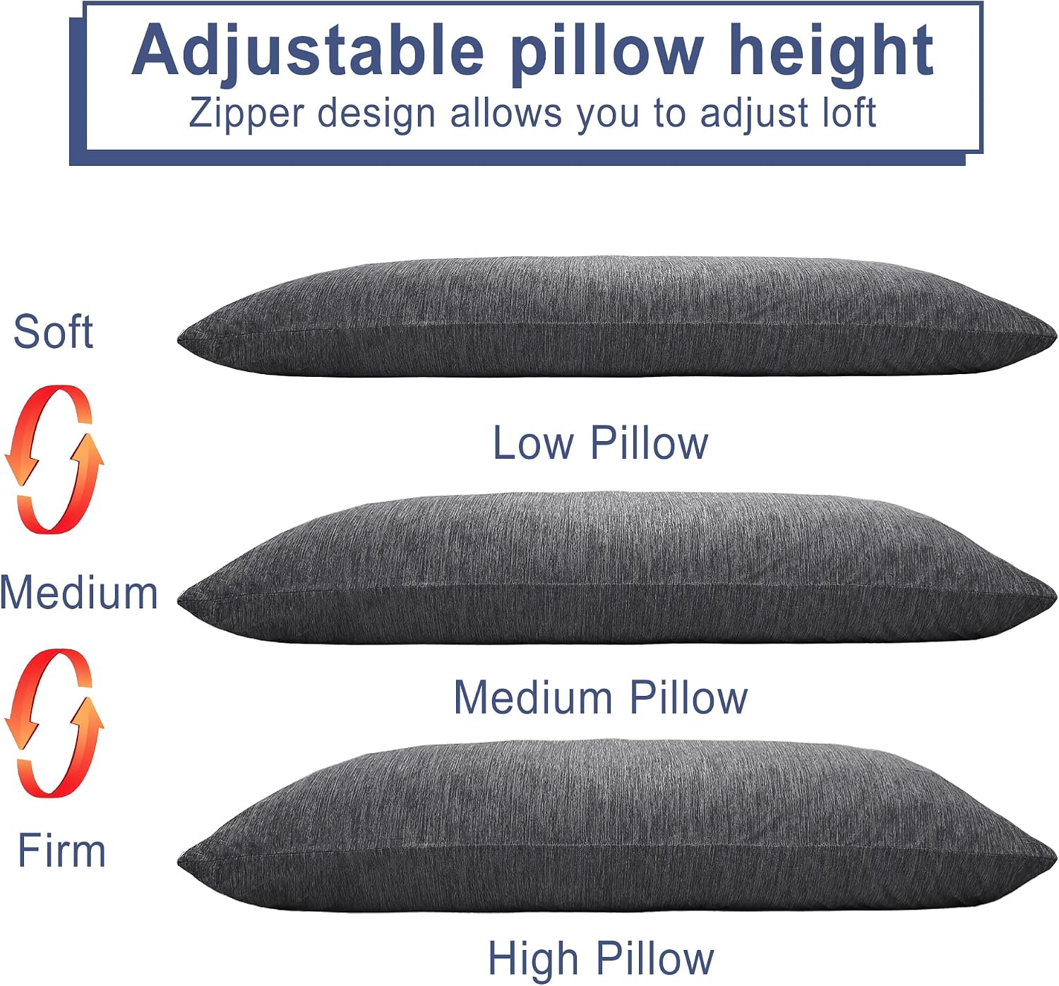 Dwcn Cooling Body Pillow for Adults, 20x60 Inch Grey - Shredded Memory Foam Body Pillow with Removable & Adjustable Filling, Full Body Supp…