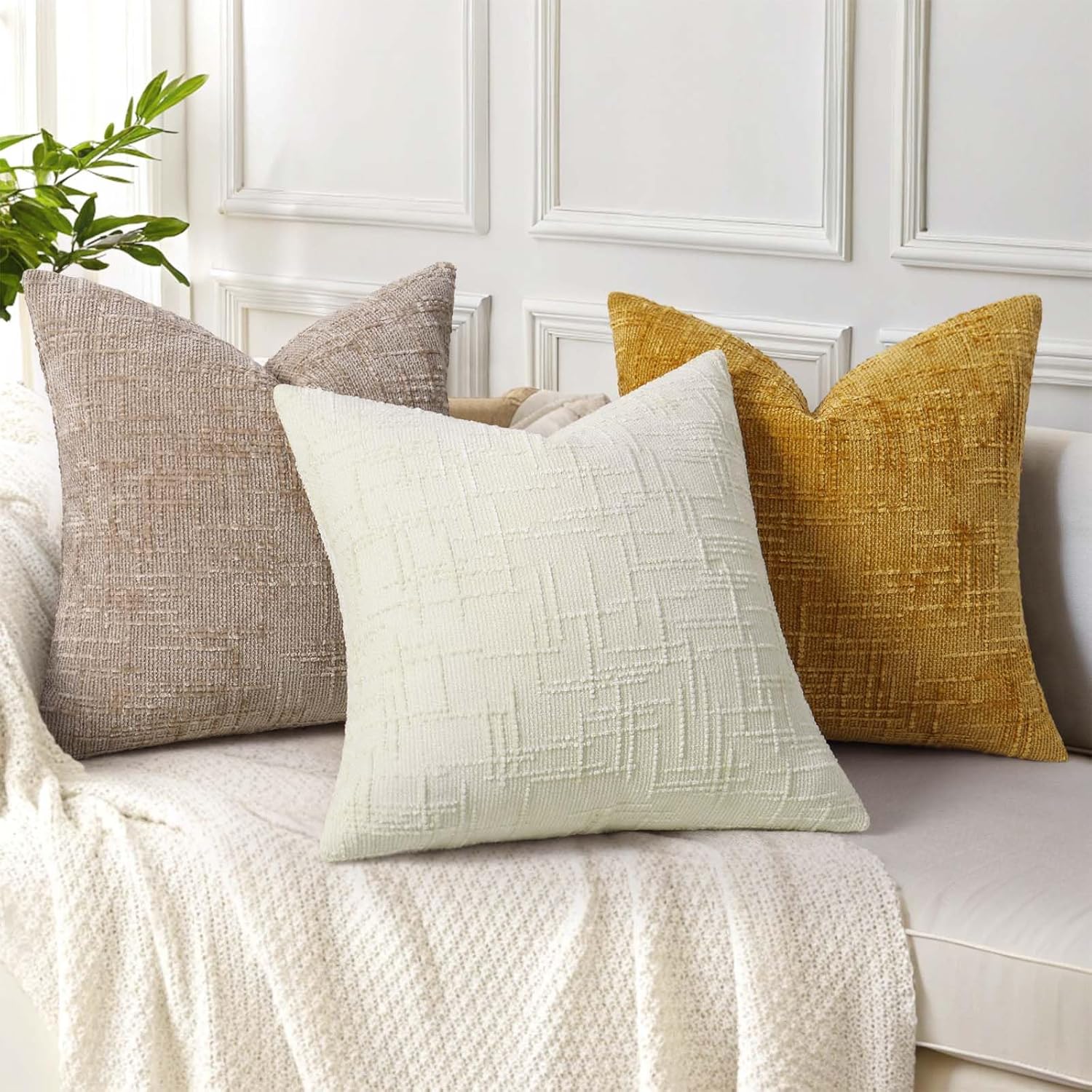 decorUhome Oatmeal Chenille Throw Pillow Covers 20x20 Set of 2 Textured Soft Cozy Slubby Couch Pillow Covers Modern Farmhouse Boho Decorati…