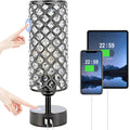 Hong-in Crystal Table Lamp, Black Lamp with USB C+A Ports, 3 Way Dimmable Light with Crystal Lampshade, Bedside Lamp Small Touch Light for…