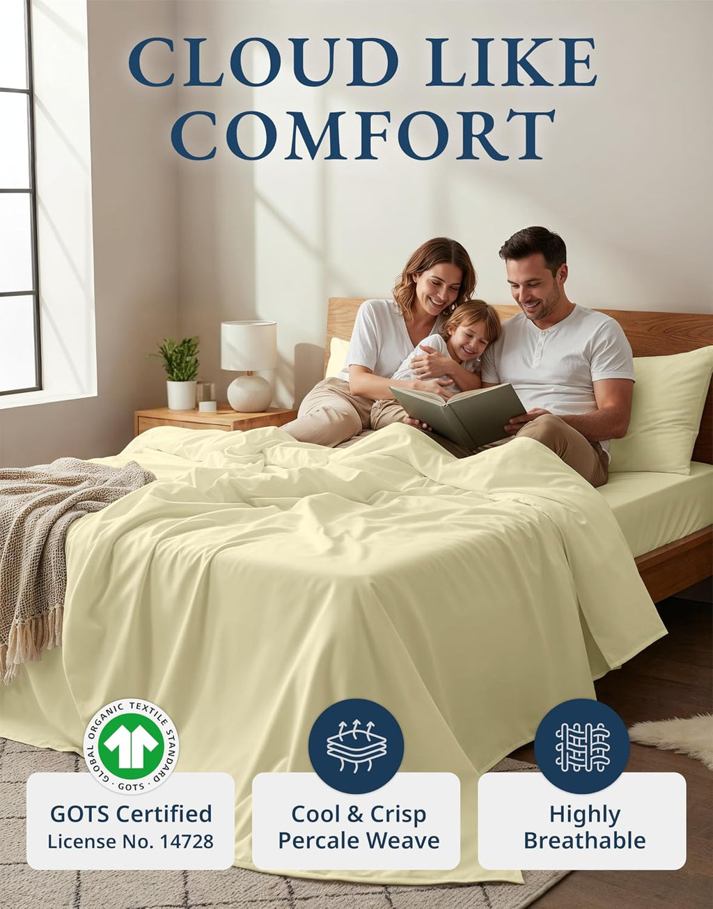 LaneLinen LANE LINEN, reusable 100% Organic Cotton Sheets Queen Size Bed Set, Soft & Comfy Fully Elasticized Percale Sheets, Fade Resi…