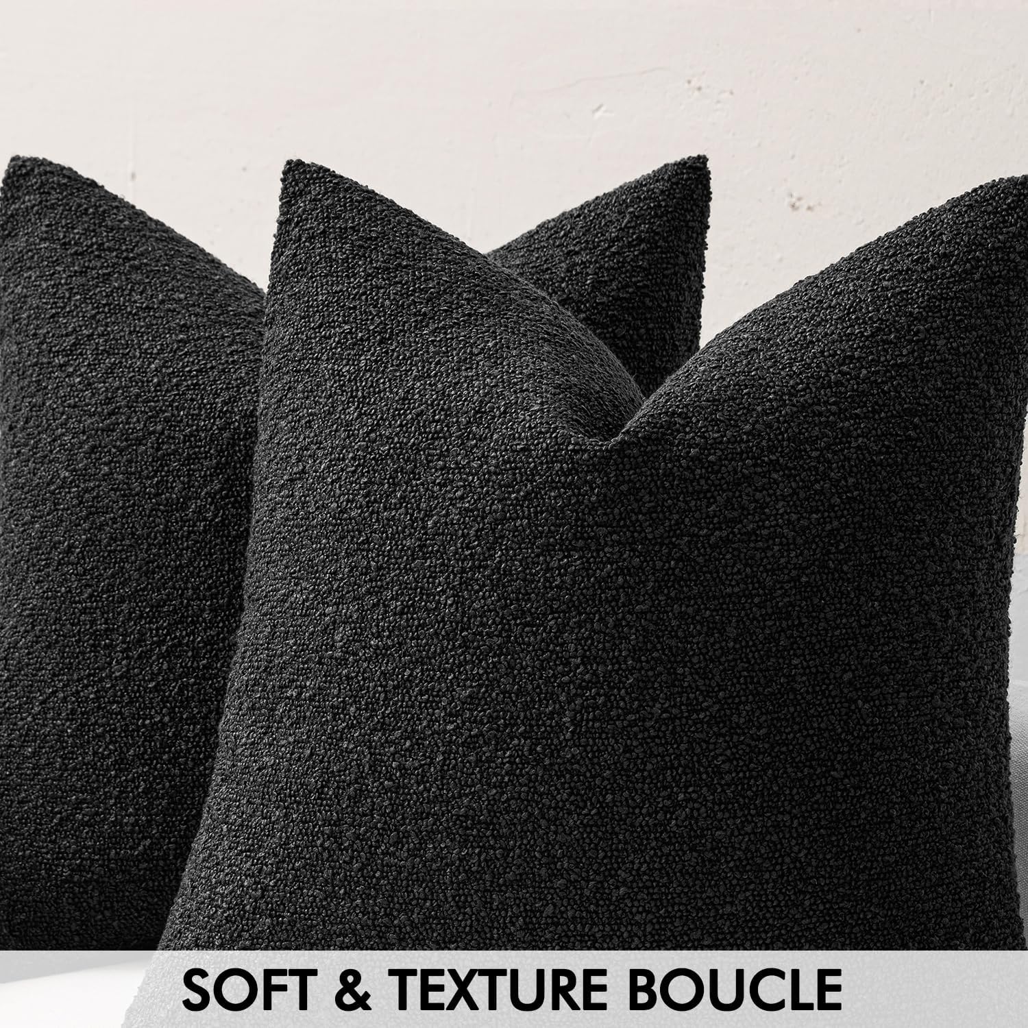 Miulee 20x20 Inch Decorative Pillow Covers for Couch Bed Set of 2 Textured Boucle Neutral Throw Pillow Covers Black Accent Solid Pillowcase…