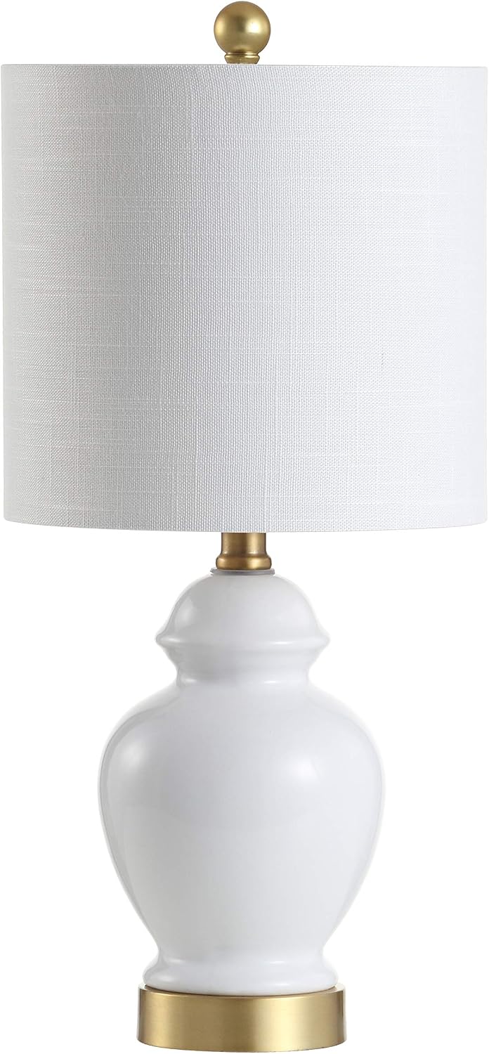JONATHAN Y 20" White Textured Ceramic and Brass Gold Table Lamp, Glam Bedside Nightstand Lamp for Living Room Bedroom, White Linen Shade…
