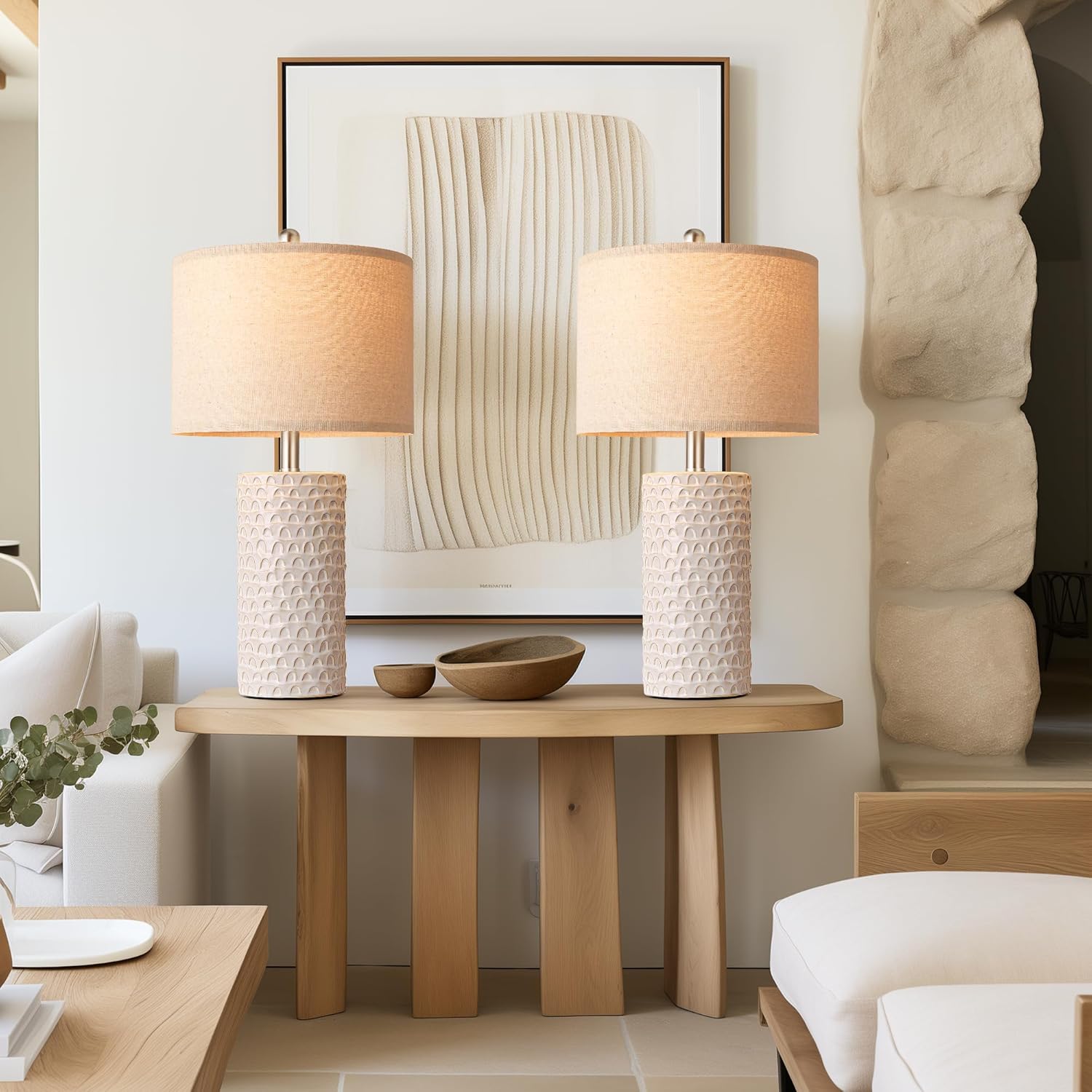 PARTPHONER 23" Modern Ceramic Table Lamp Set of 2, Table Lamps for Living Room, Rustic Farmhouse Bedside Lamps Nightstand lamp for…