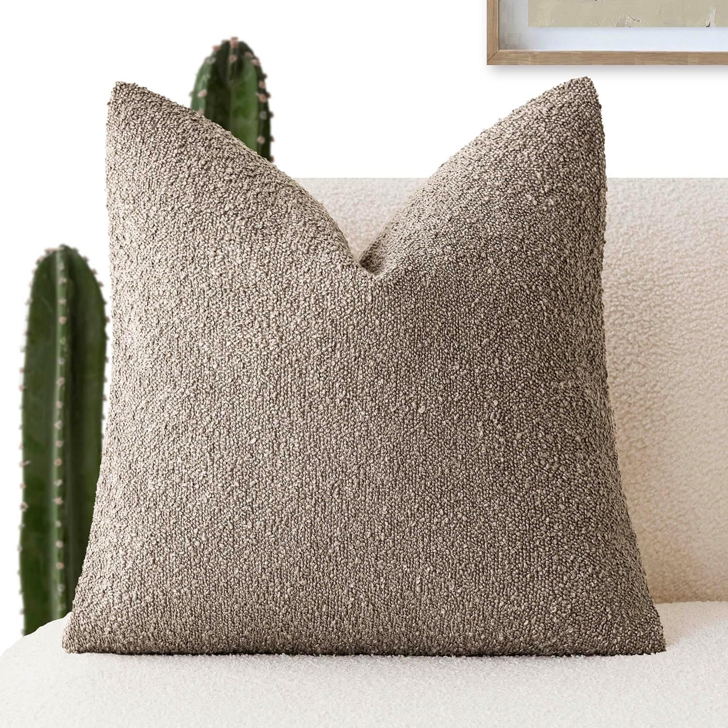 Foindtower Decorative Textured Boucle Throw Pillow Covers Accent Solid Pillow Cases Neutral Soft Cozy Couch Cushion Case for Chair Sofa…