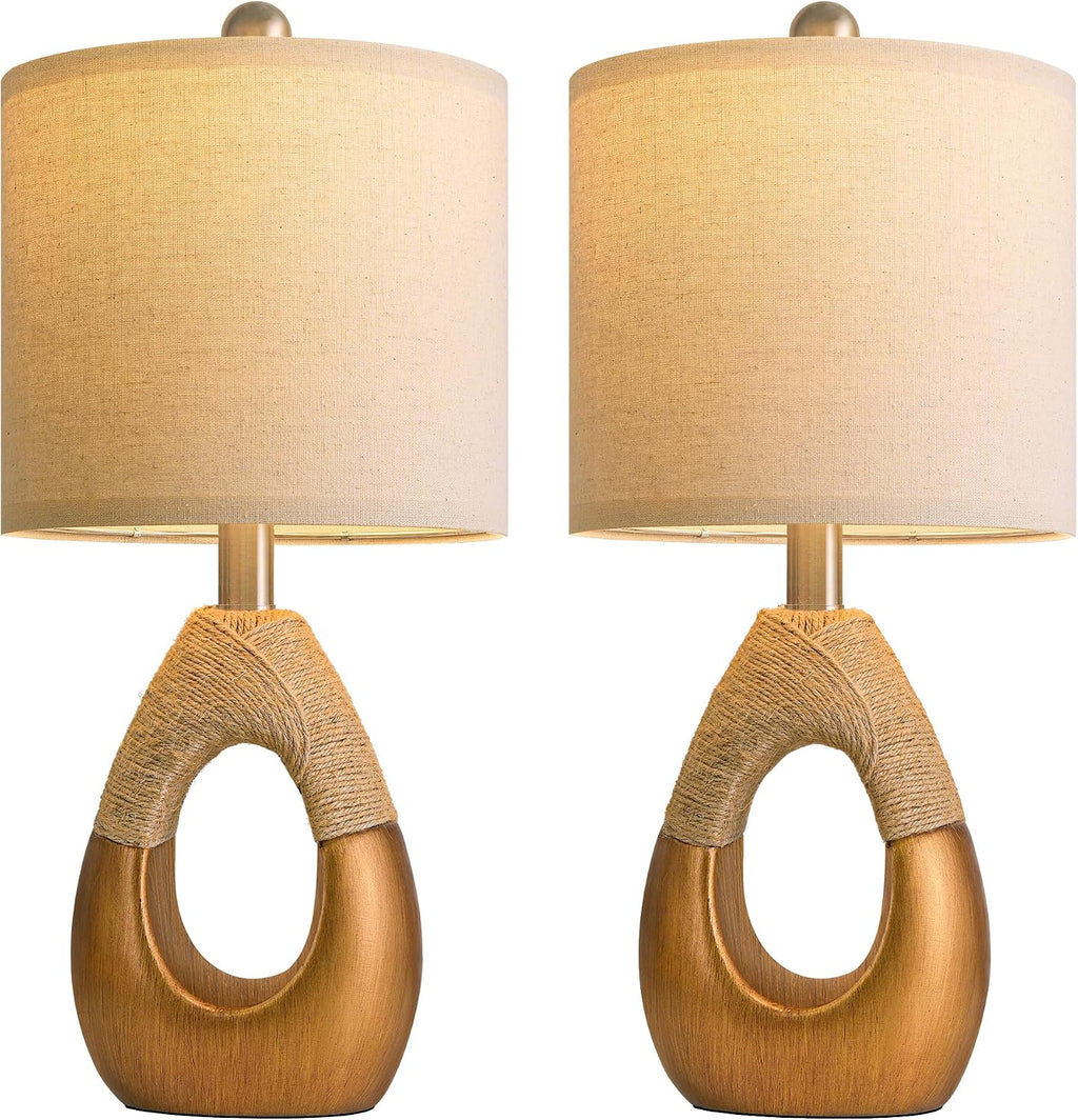 OYEARS 19" Table Lamps Set of 2, Boho Lamps for Living Room, Rustic Bedside Lamps for Bedroom, Farmhouse Rattan Table Lamp, Small Space…