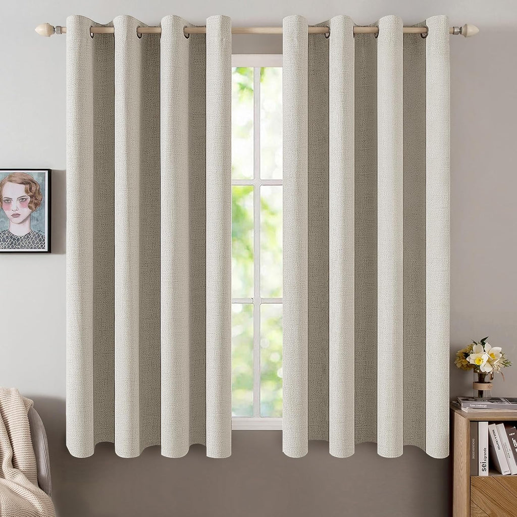 Miulee Linen Curtains for Bedroom 100% Blackout Thermal Insulated Cobblestone Grommet Room Darkening Curtains & Drapes for Living Room Nurs…