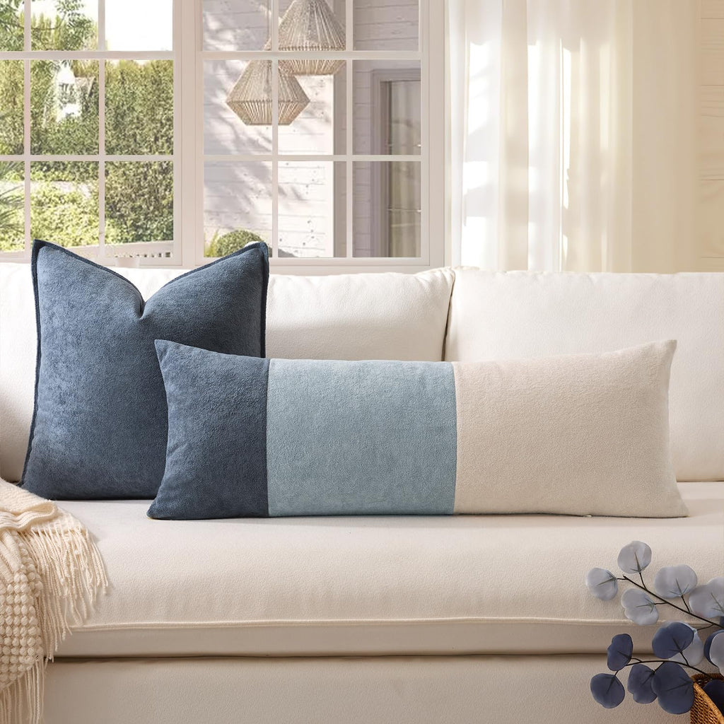 KevinTextile Kevin Textile 14x36 Inch Long Lumbar Cover 1 Pack Three-Colour Patchwork Soft Textured Waterproof Rectangle Cushion Elegant Ac…