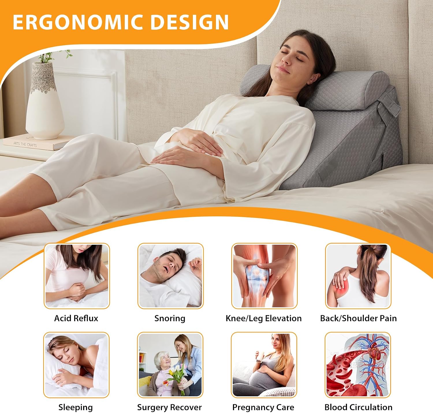 Ruqmuis 3PCS Wedge Pillow Set for After Surgery, Adjustable 9&12 Inch Bed Wedge Pillow for Sleeping, Incline Pillow Wedge for Headboard, Po…