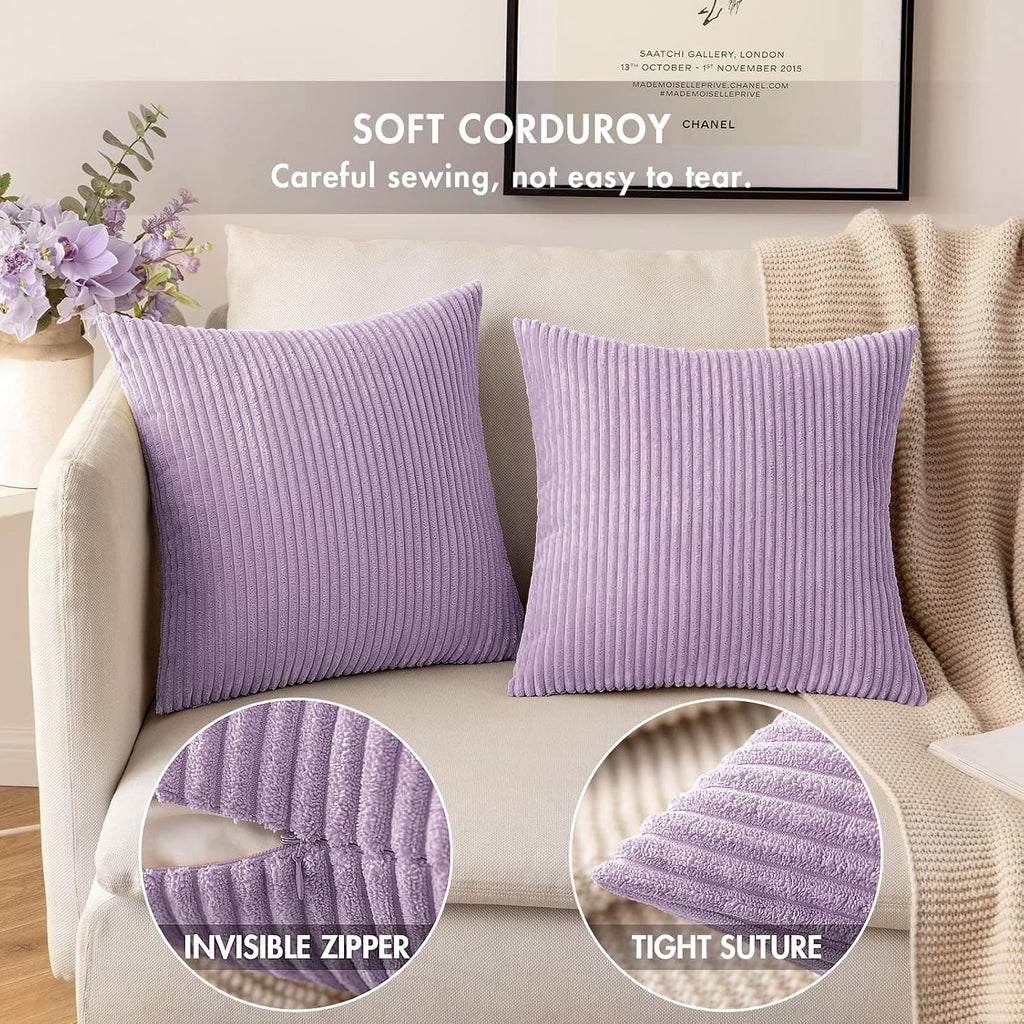 Miulee Pack of 2 Corduroy Pillow Covers Soft Solid Cushion Cases Decorative Boho Square Throw Pillow Covers Lavender Neutral Pillowcases fo…