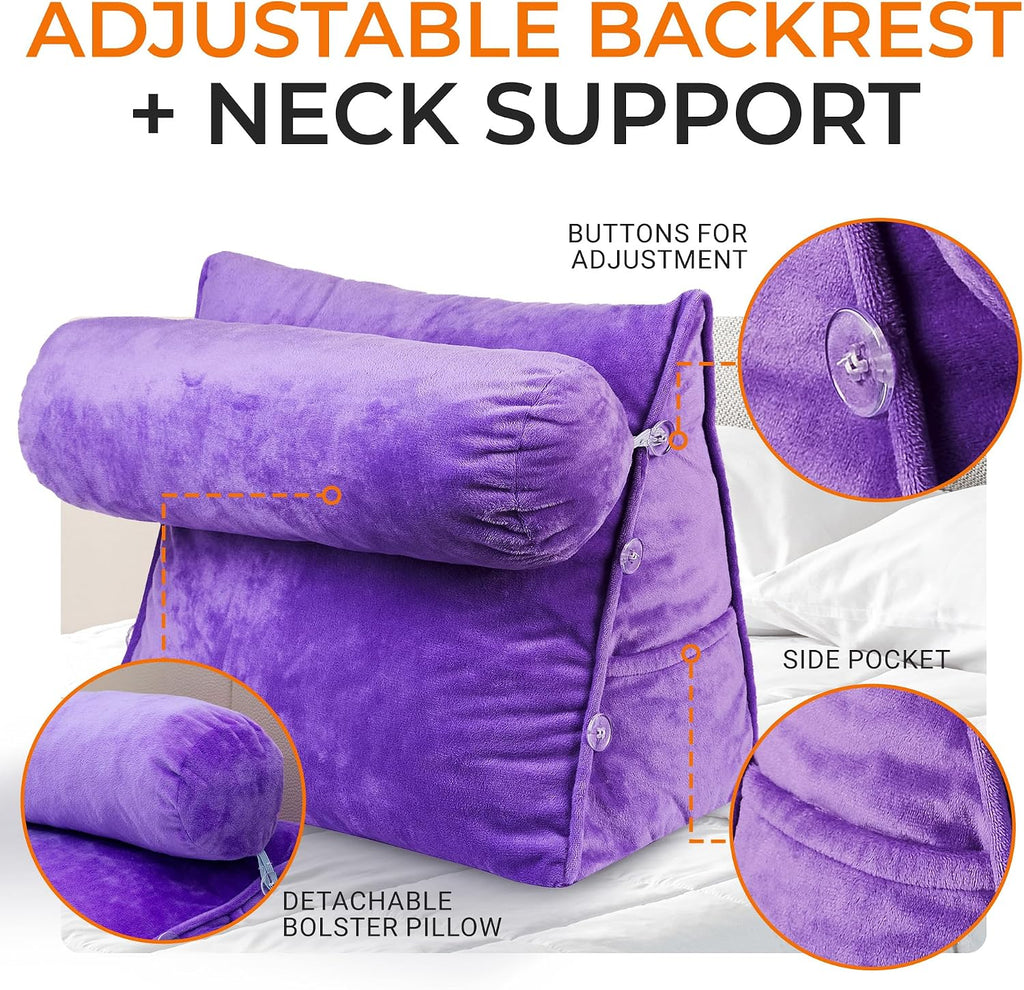Cheer Collection Reading Wedge Pillow - Adjustable Wedge Reading Pillow with Neck Support, Hollow Fiber-Filled Backrest Pillow for…