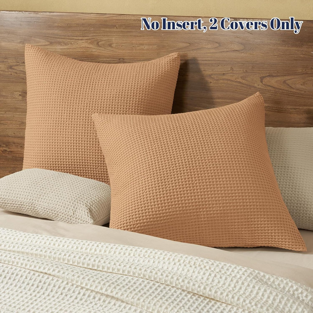 Phf 100% Cotton Waffle Weave Euro Shams 26"X26", No Filling, 2 Pack Elegant Home Decorative Euro Throw Pillow Covers for Bed Couch Sofa, Sta…