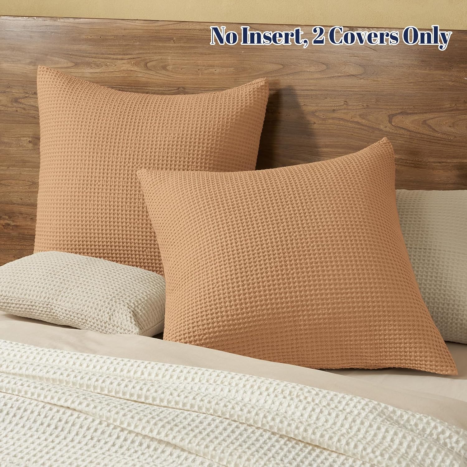 Phf 100% Cotton Waffle Weave Euro Shams 26"X26", No Filling, 2 Pack Elegant Home Decorative Euro Throw Pillow Covers for Bed Couch Sofa, Sta…