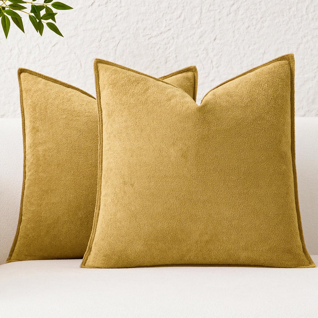 KevinTextile Kevin Textile Waterproof Decorative Pillow Covers Mustard Yellow 22x22 Inch Pack of 2 Soft Boucle Textured Euro Pillowcases El…