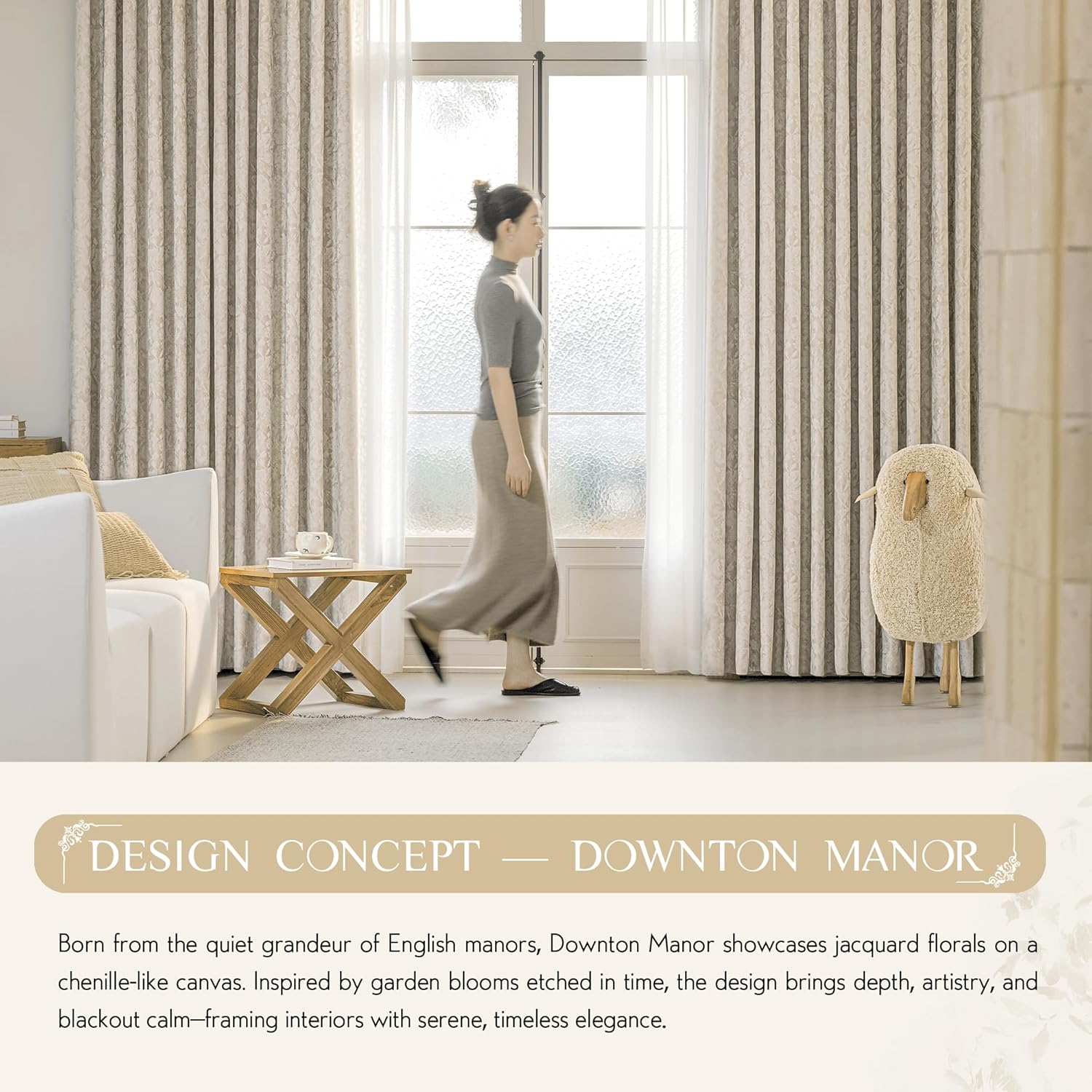 Beauoop Beige Floral Jacquard Blackout Curtains 96 Inches Long 2 Panels for Bedroom Living Room Taupe Flower Chenille Room Darkening…