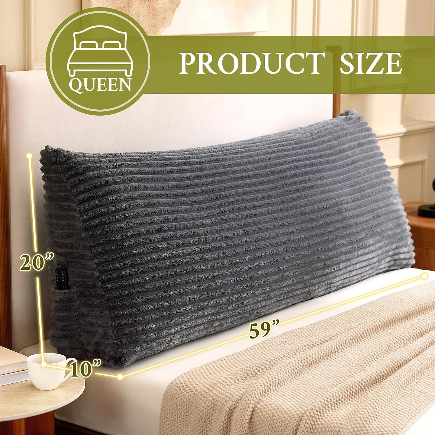 Zonamat Headboard Pillow Queen, Headboard Wedge Pillow, Back Rest Pillows for Sitting, Reading, Working, Triangle Pillow with Removable Cov…
