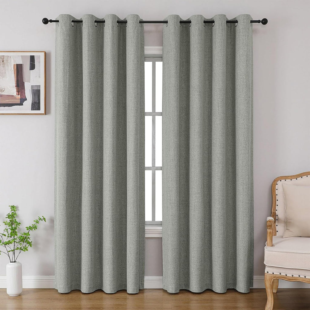 Cucraf 100% Blackout Curtains 63 inches Length 2 Panels Set, Room Darkening Linen Textured Curtain Grommet for Bedroom Living Room, Light B…