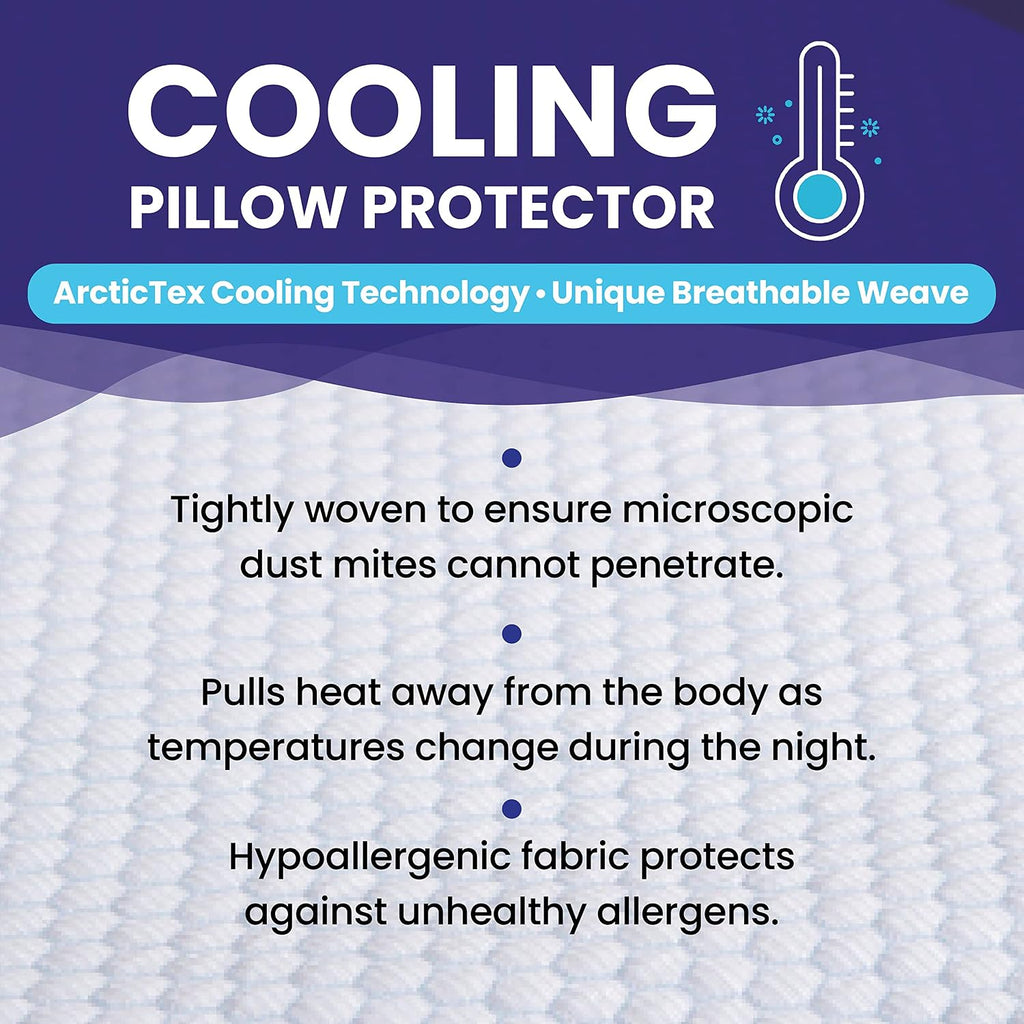 Queen Size Waterproof Cooling Pillow Protector by Slumberfy - Premium Skin-Safe Cover with Zipper Closure - Natural Fabric with ArcticTex…