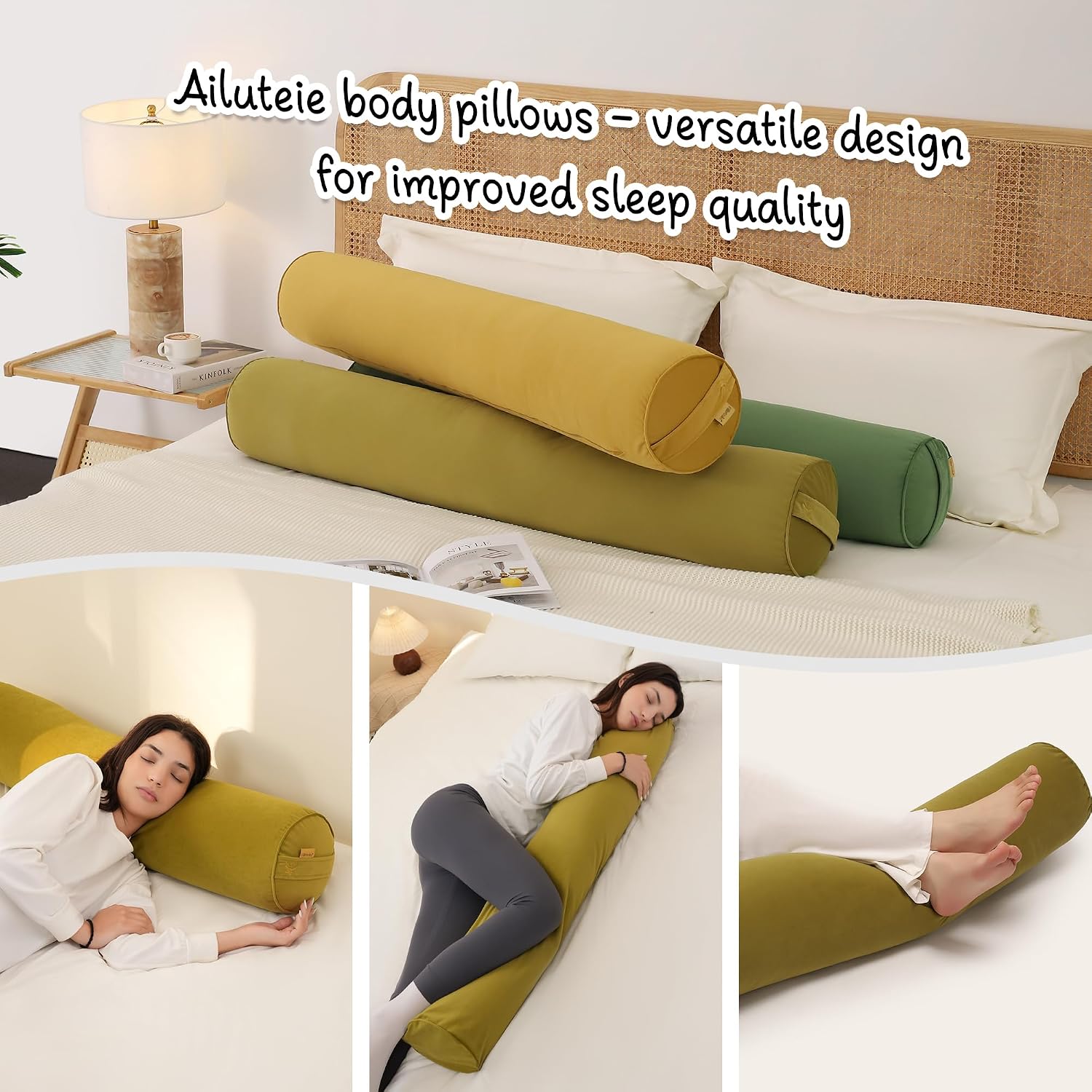 Body Pillow for Adults, Long Round Pillow, Big Cylindrical Pillow, Large Full Bolster Pillows for Side Sleepers (Golden Yellow, 47.24"*7.87")