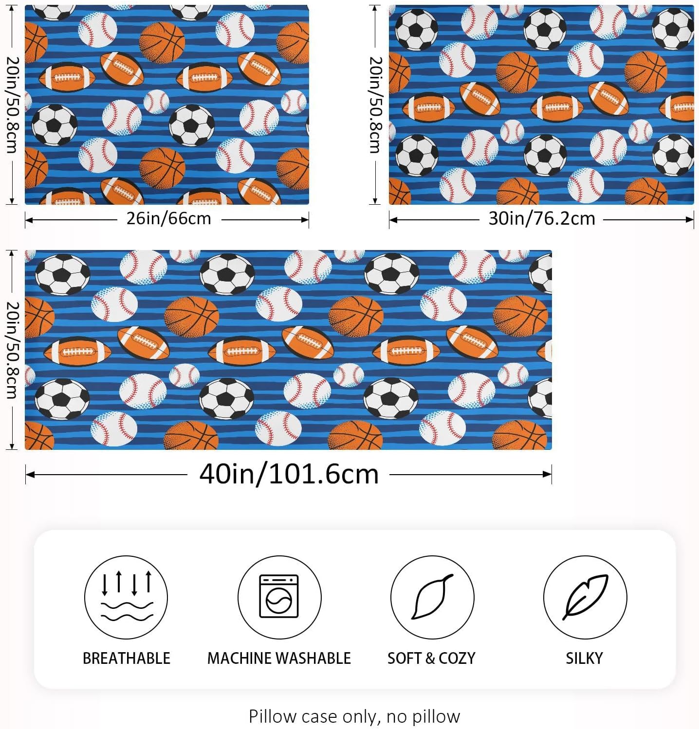 Soccer Balls Blue Pillow Covers Silk Pillowcase for Hair and Skin Breathable Silky Soft Satin Pillowcase Queen Size Pillow Case for Women…