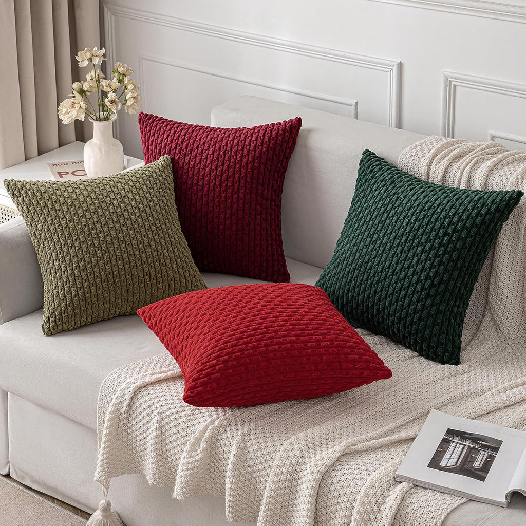 Miulee Army Green Throw Pillow Covers Soft Corduroy Decorative Set of 2 Boho Striped Pillow Covers Pillowcases Farmhouse Home Decor for Cou…
