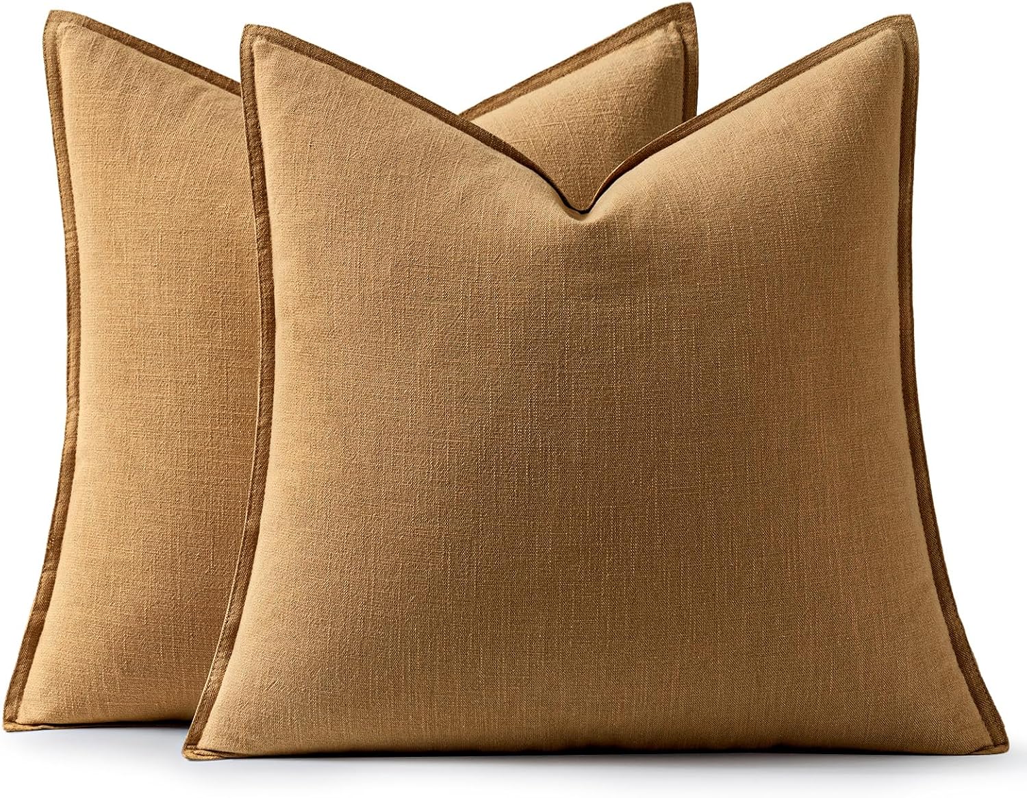 Anroduo Pack of 2 Decorative Linen Pillow Covers Camel Brown Neutral Farmhouse Boho Soild Cushion Case Soft Accent Pillowcase for Couch Sof…