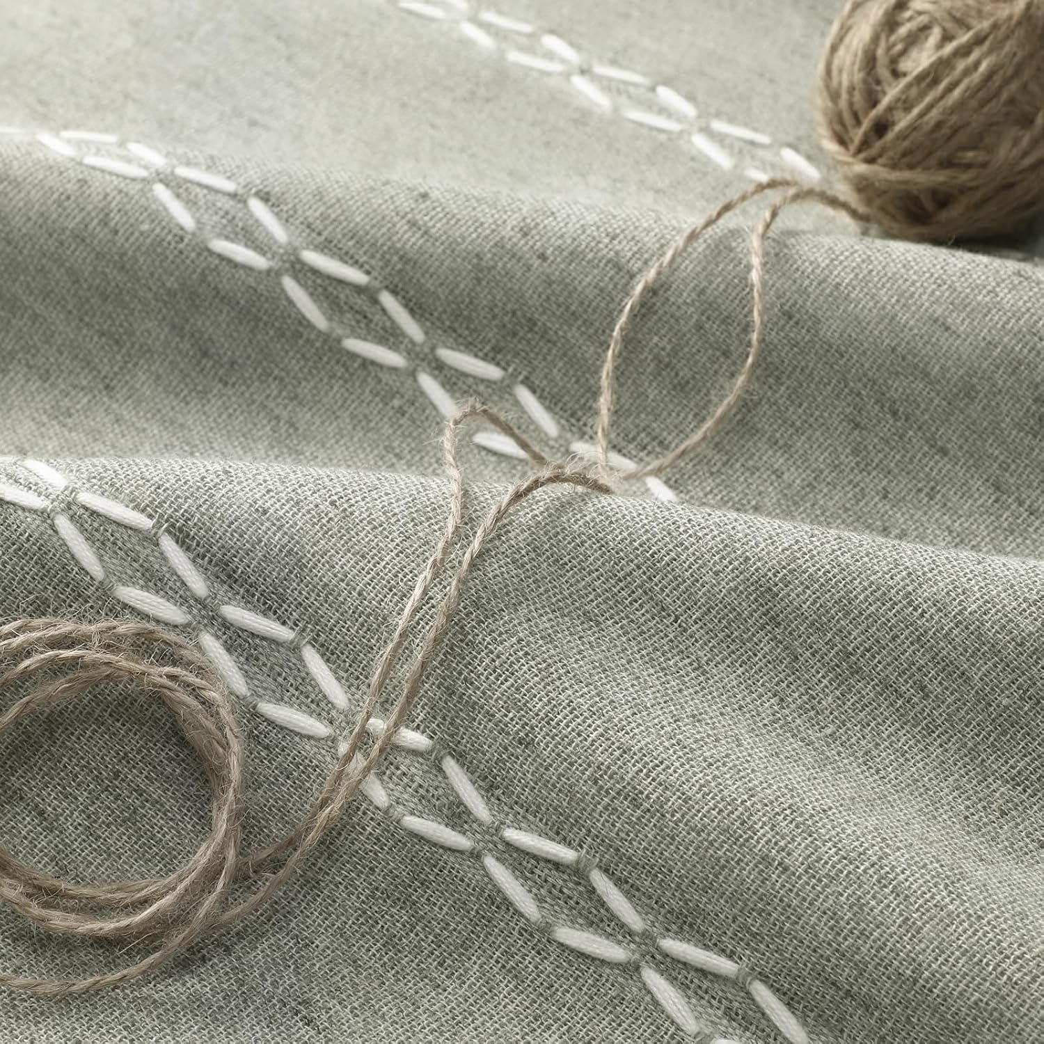 XOGUIBO Boho Blackout Curtains 96 Inches Long Sage Green Linen Blend 2 Panels with Tassels and Cotton Embroidery, Farmhouse Vintage…