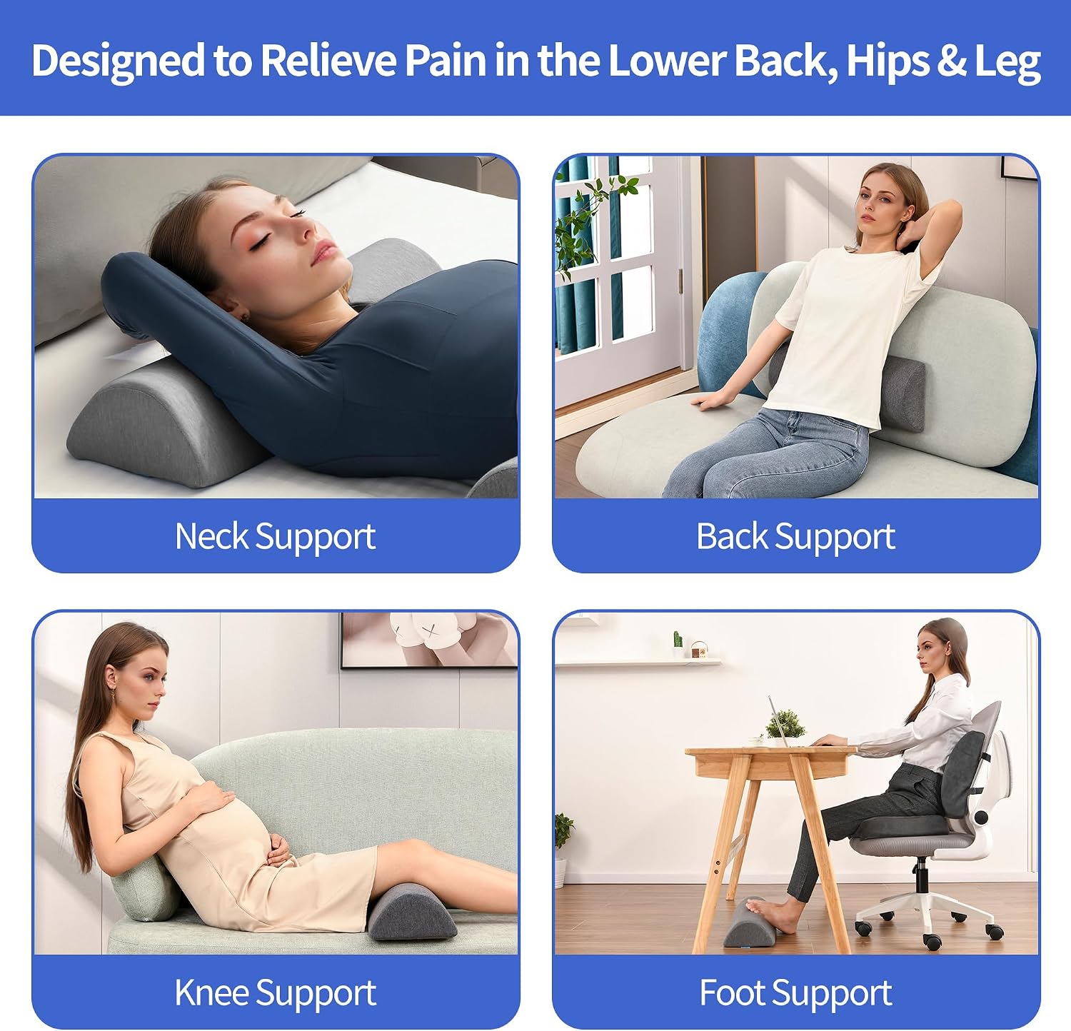 Knee Pillow for Back Sleeping, Gel Memory Foam Leg Pillow for Back Pain, Under Leg Support for Sleeping, Half Moon Bolster Pillow