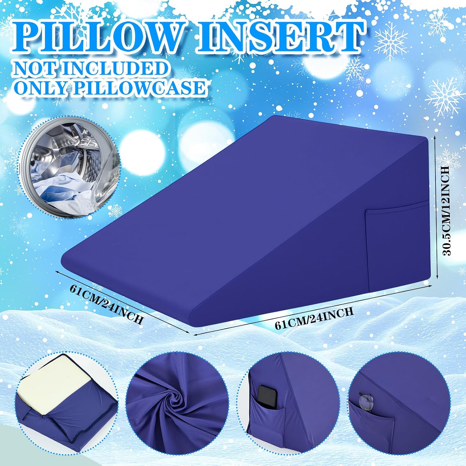 HunnmingRe 25"x25"x8" Cooling Bed Wedge Pillow Case Cover (Only Pillow Case) Wedge Pillowcase Protector with Zipper Soft Breathable Cool Pi…