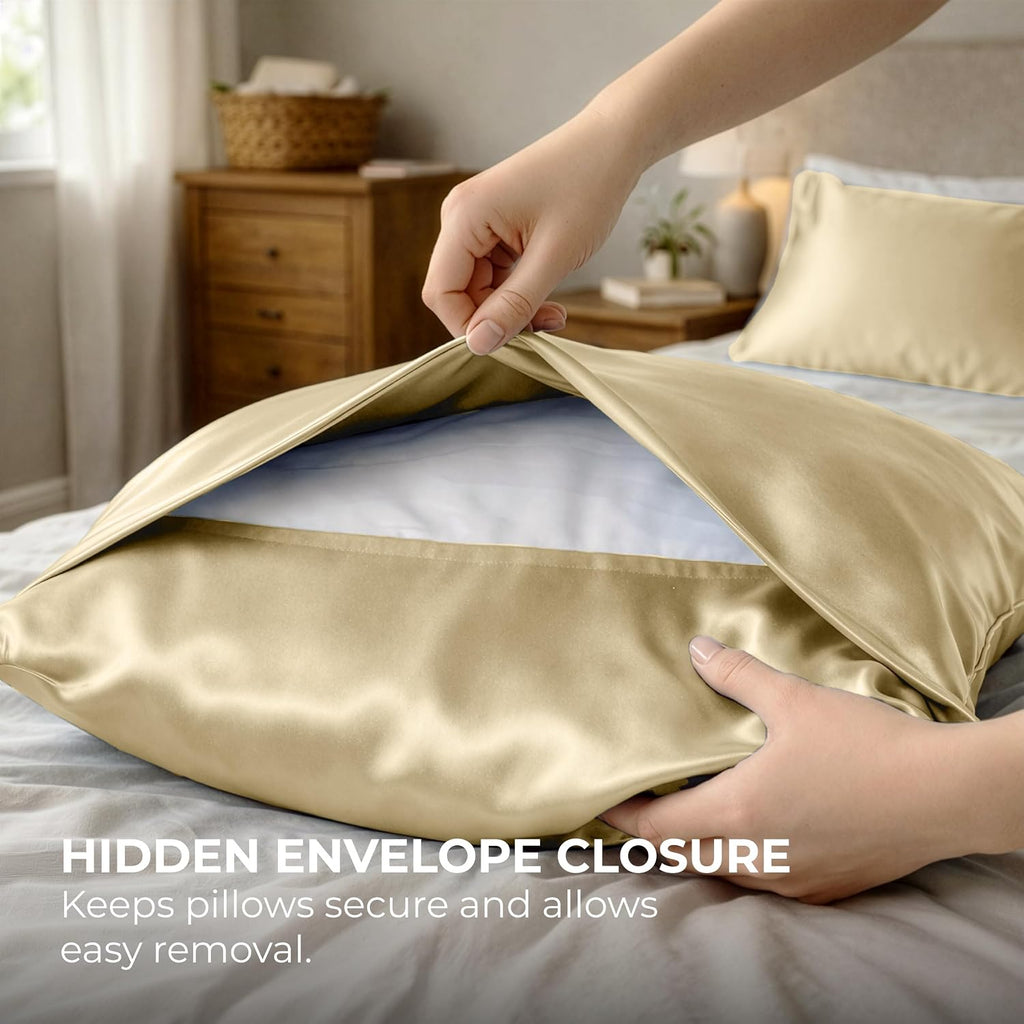 PureBedding Pure Bedding Satin Pillowcase 2 Pack - King Size (20"x40", Ivory) - Silky Pillow Cases for Hair and Skin - Satin Pillow Covers…