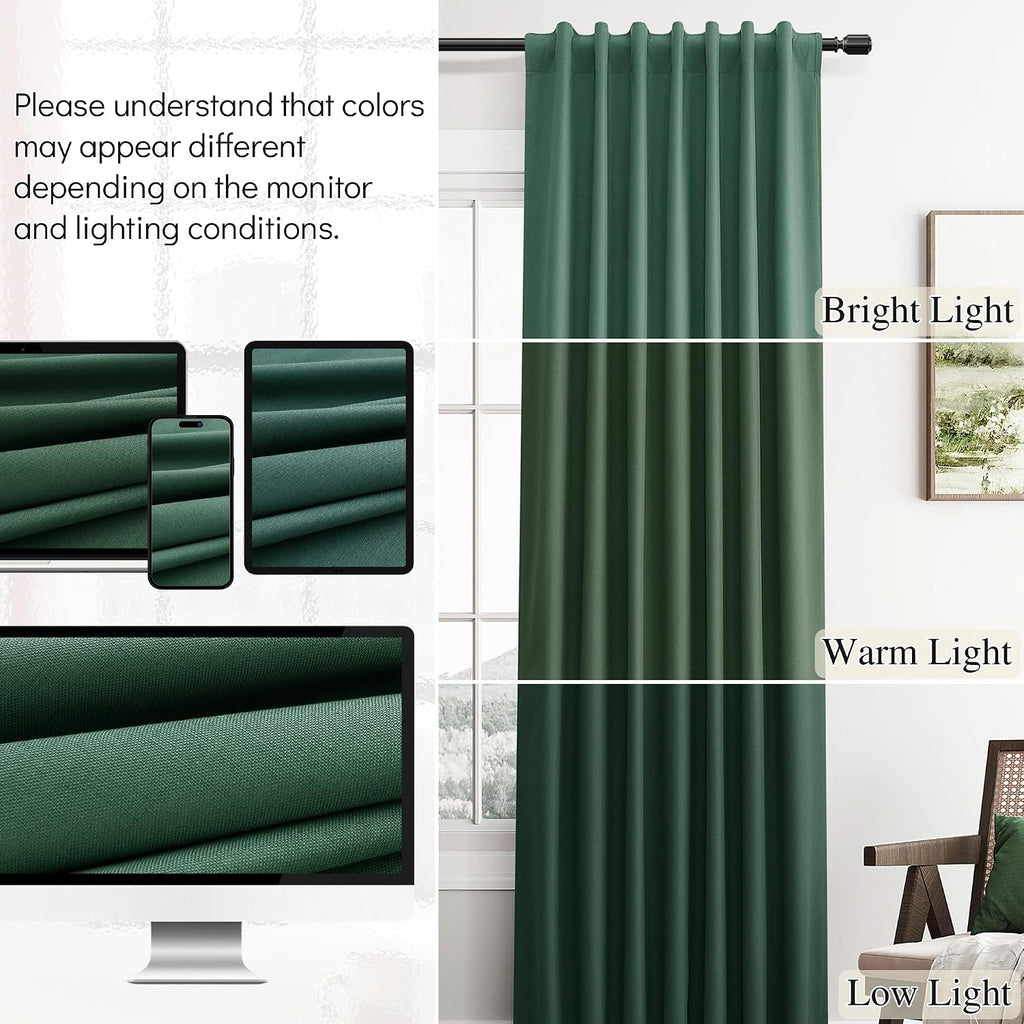 Guken Green Linen 100% Blackout Curtains 120 Inches Long 2 Panels Set Modern Room Darkening Black Out Thermal Insulated Noise Cancelling Pa…