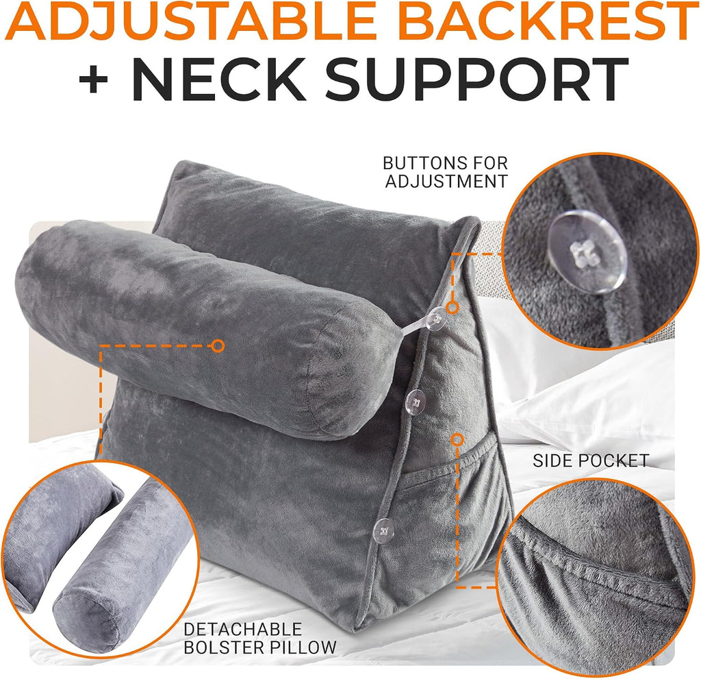 Cheer Collection Reading Wedge Pillow - Adjustable Wedge Reading Pillow with Neck Support, Hollow Fiber-Filled Backrest Pillow for…