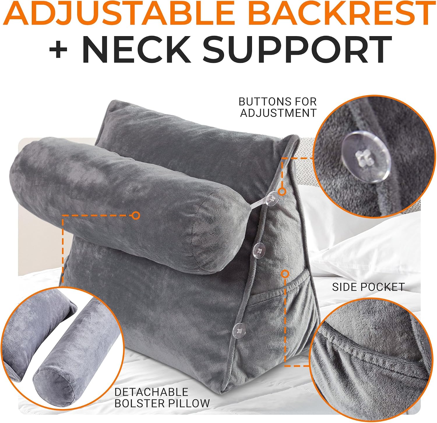 Cheer Collection Reading Wedge Pillow - Adjustable Wedge Reading Pillow with Neck Support, Hollow Fiber-Filled Backrest Pillow for…