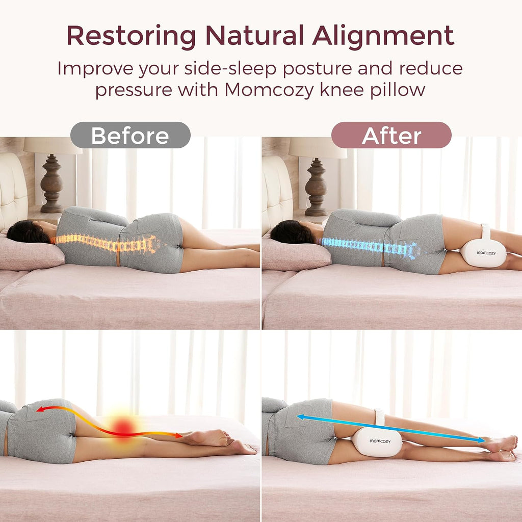 Momcozy Knee Pillow for Side Sleepers, Soft Memory Foam Support Spine Alignment Pregnancy Leg Pillow for Hips, Back, Sciatica Pain, Fixed S…