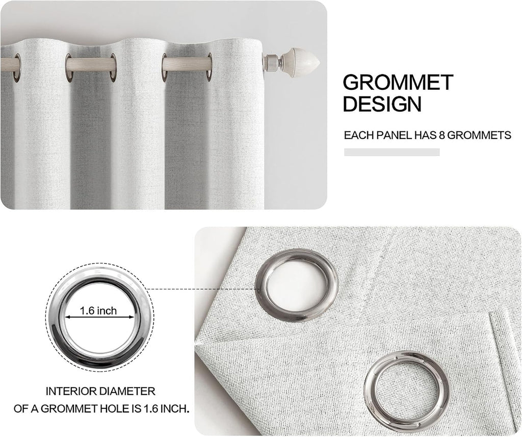 Miulee 100% Blackout Linen Textured Curtains for Bedroom Solid Thermal Insulated Heathered White Grommet Room Darkening Curtains & Drapes L…